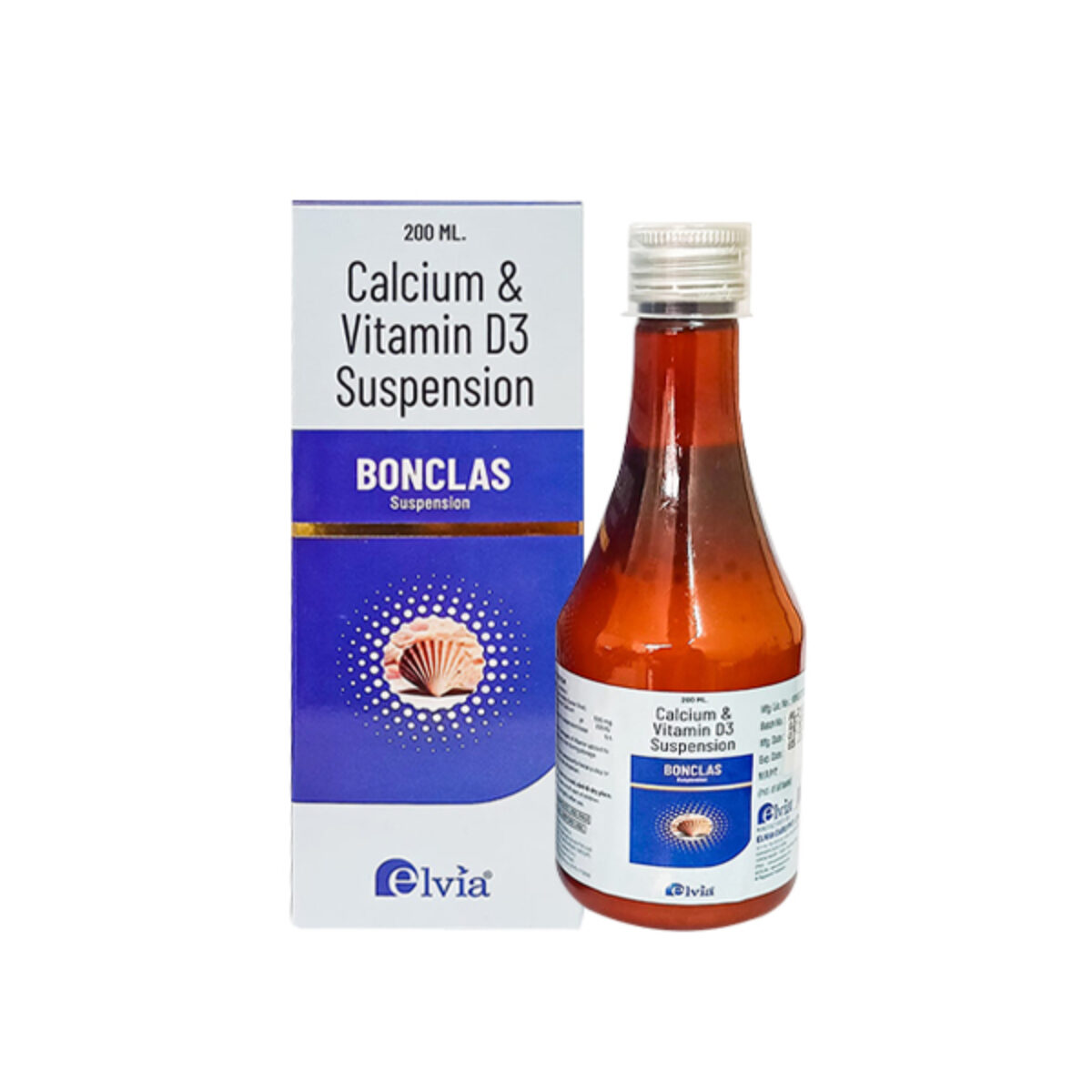 Calcium Carbonate 500 mg and Vitamin D3 200 IU Suspension Elvia